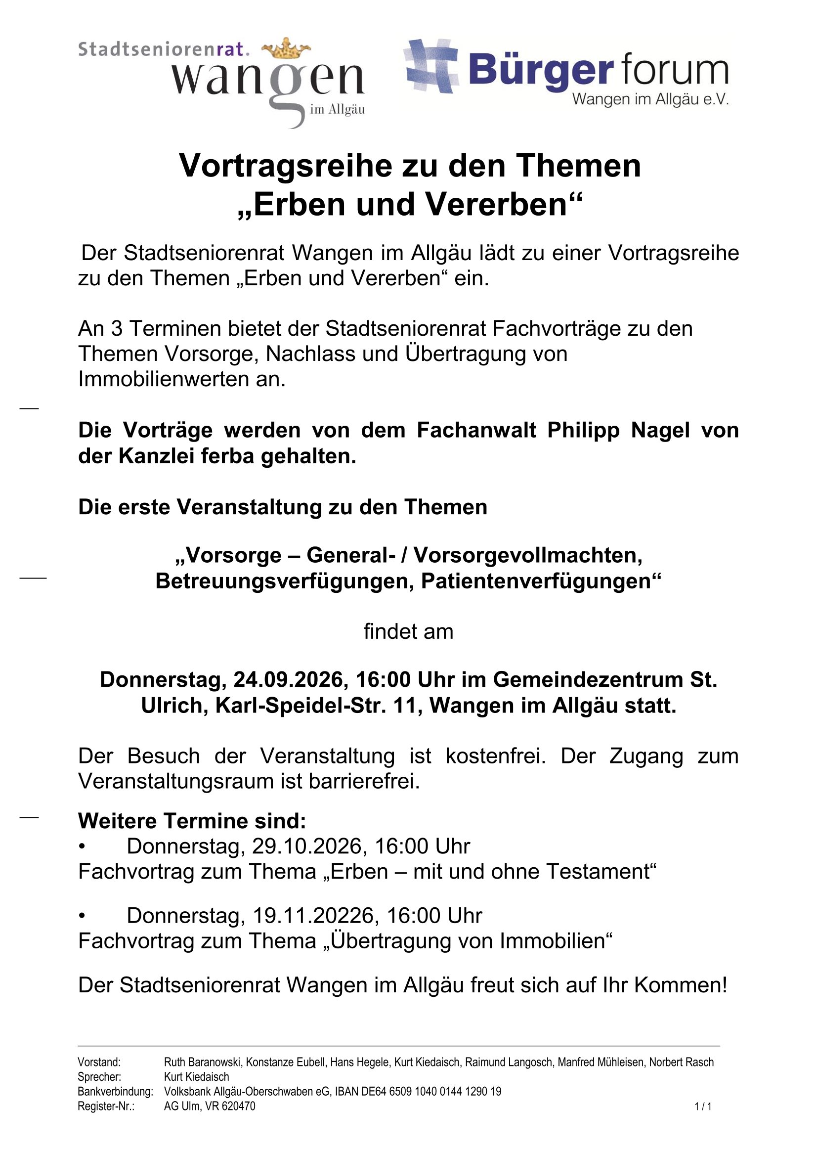 Plakat Erben und Vererben